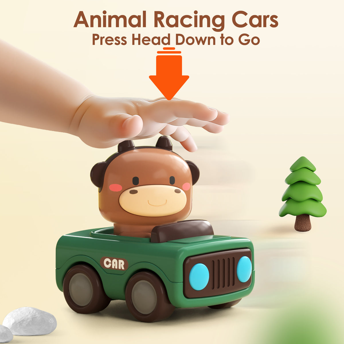 IPlay ILearn Press & Go Animal Cars – Toddler Toy For Ages 2+, Unisex, Multicolor
