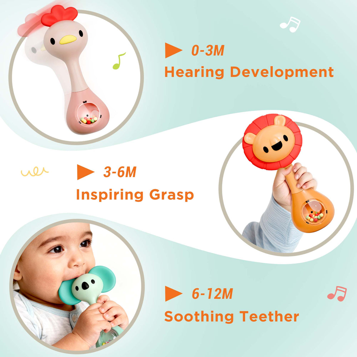 iPlay, iLearn 10pcs Baby Rattle Infant Toys Infant Shaker Newborn Gifts ...