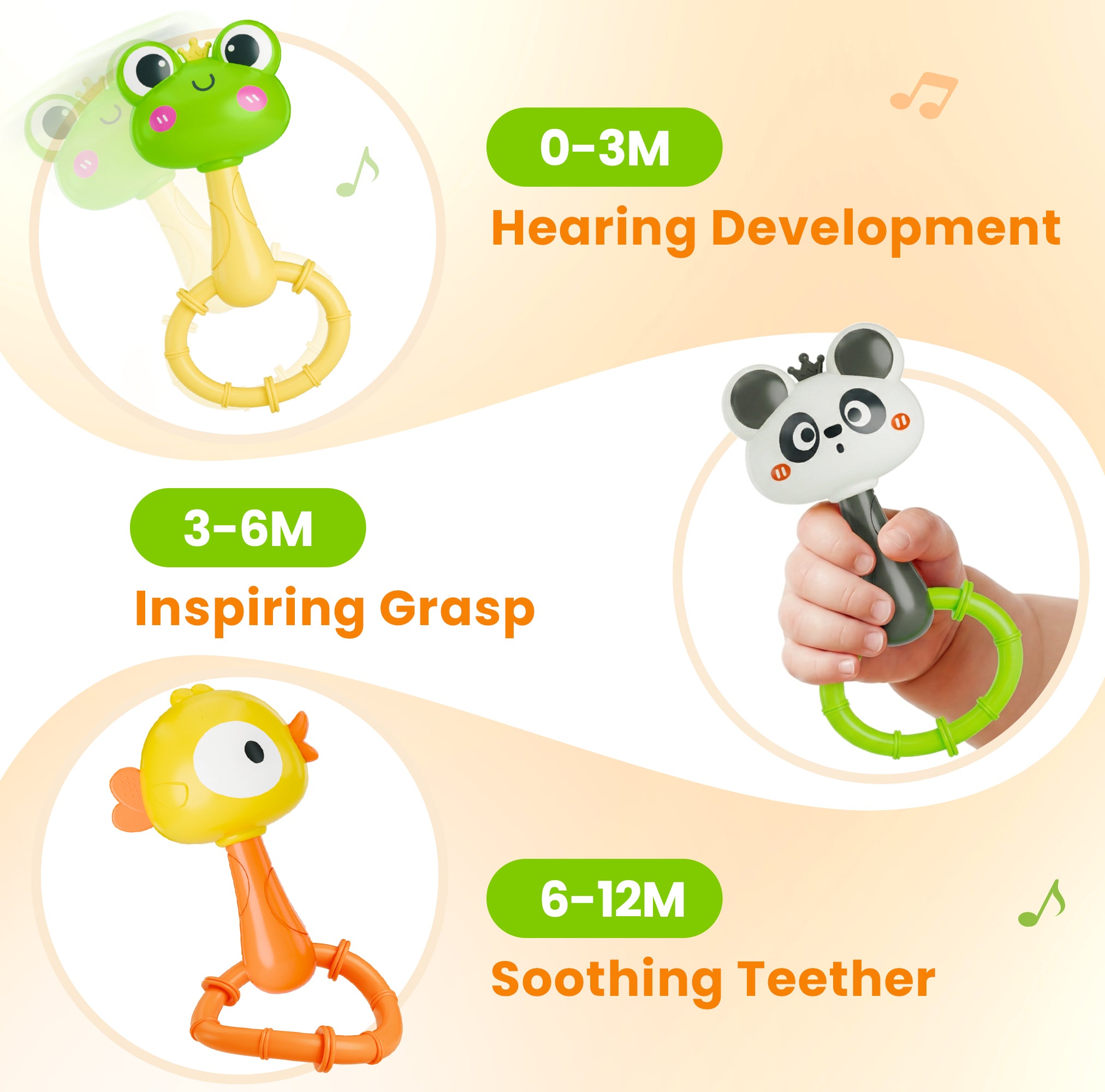 Apple Core Rattle Toy iPlay, iLearn 10pcs Baby Rattle Infant Toys Infant Shaker Newborn Gifts ...
