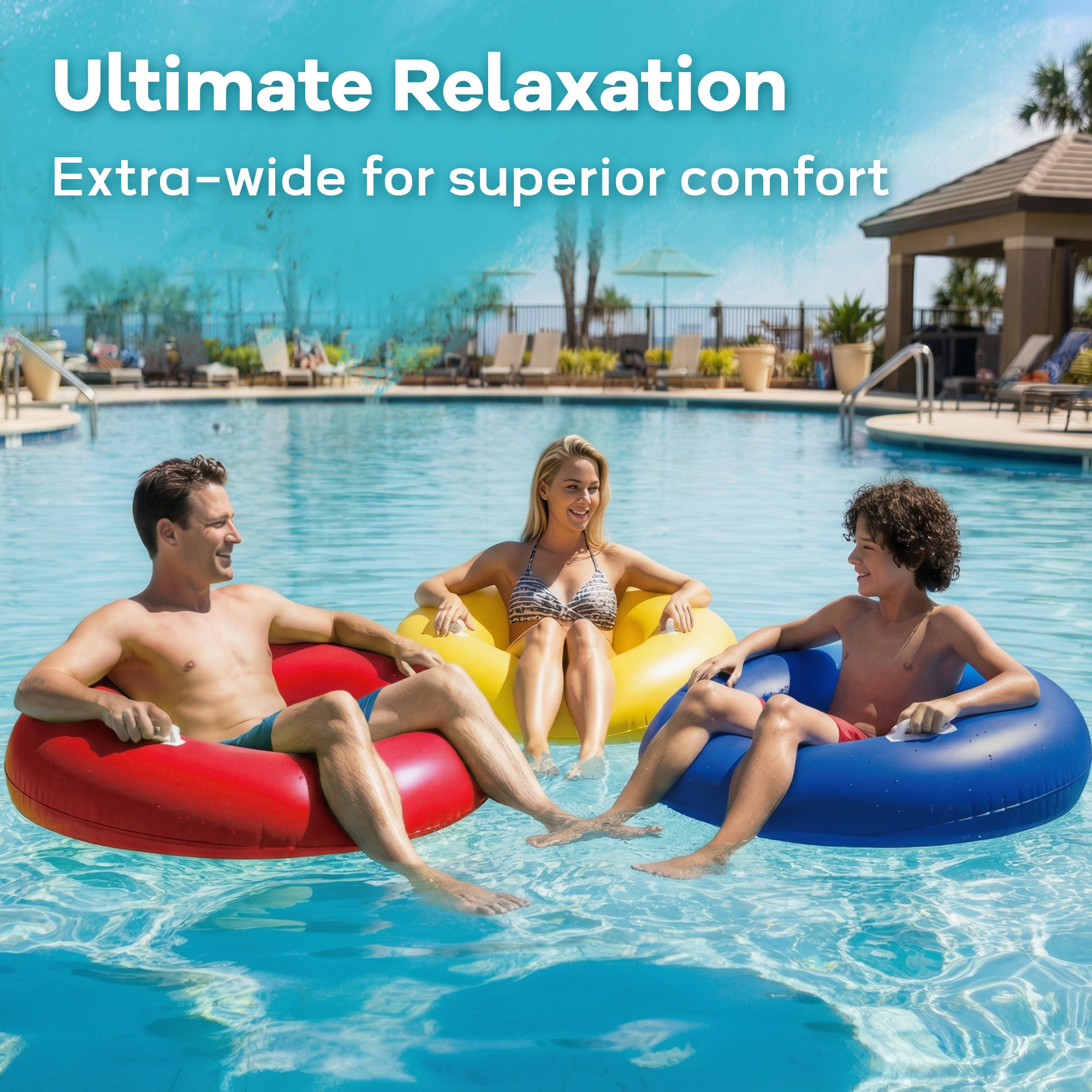 Australian Float Rings Large Inflatable Pool Float Rings for Adults Kid-Blue Yellow Red ...