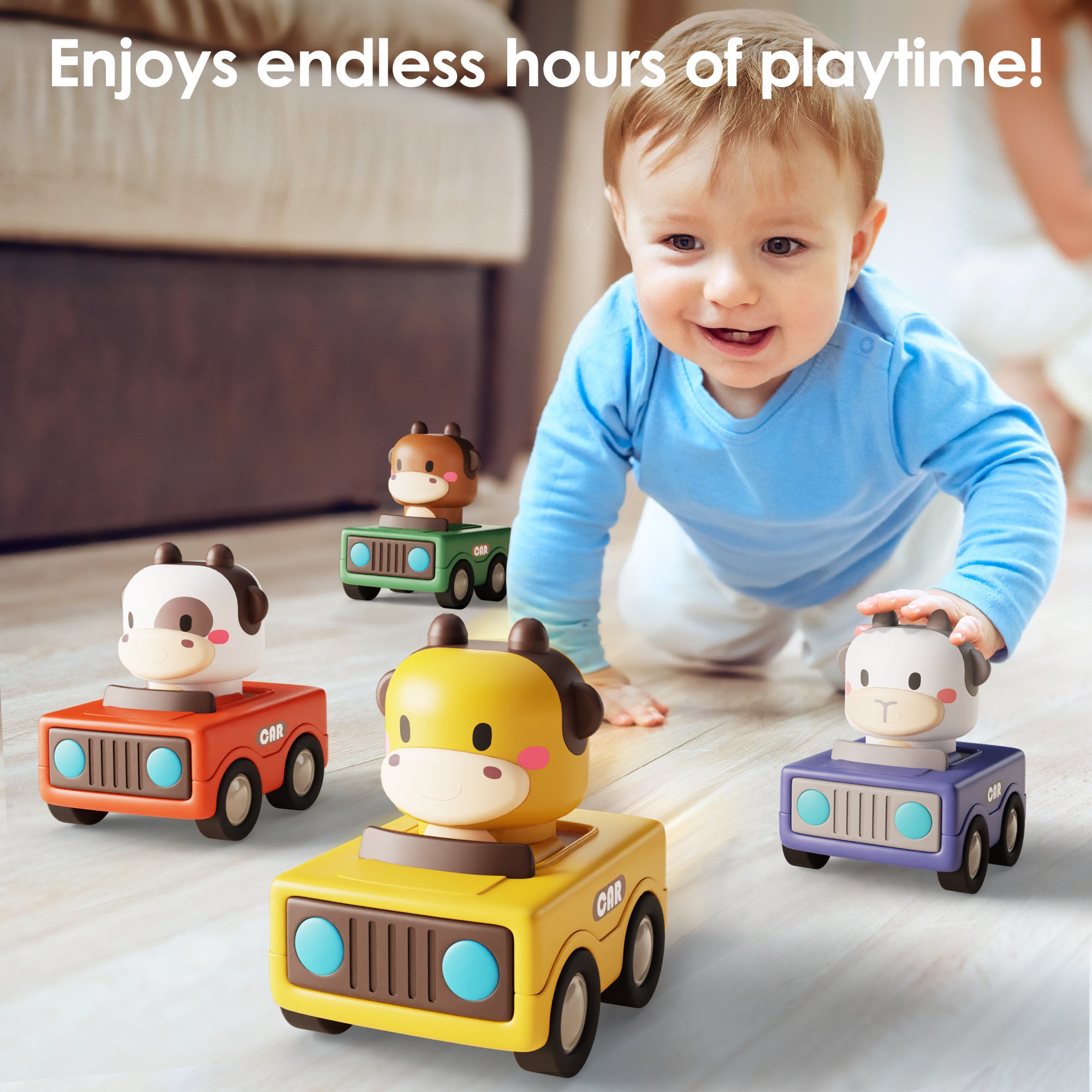 Press and Go Vehicle Car Toys, Animal Racing Cars – iPlay iLearn Toys