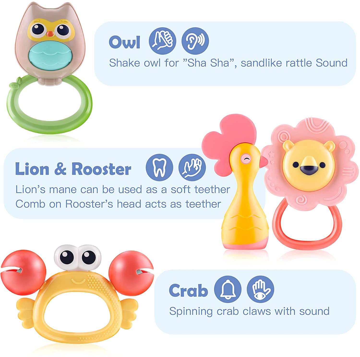 Apple Core Rattle Toy iPlay iLearn 10Pcs Animal Baby Rattles Toy Set Teether Shaker Spin ...