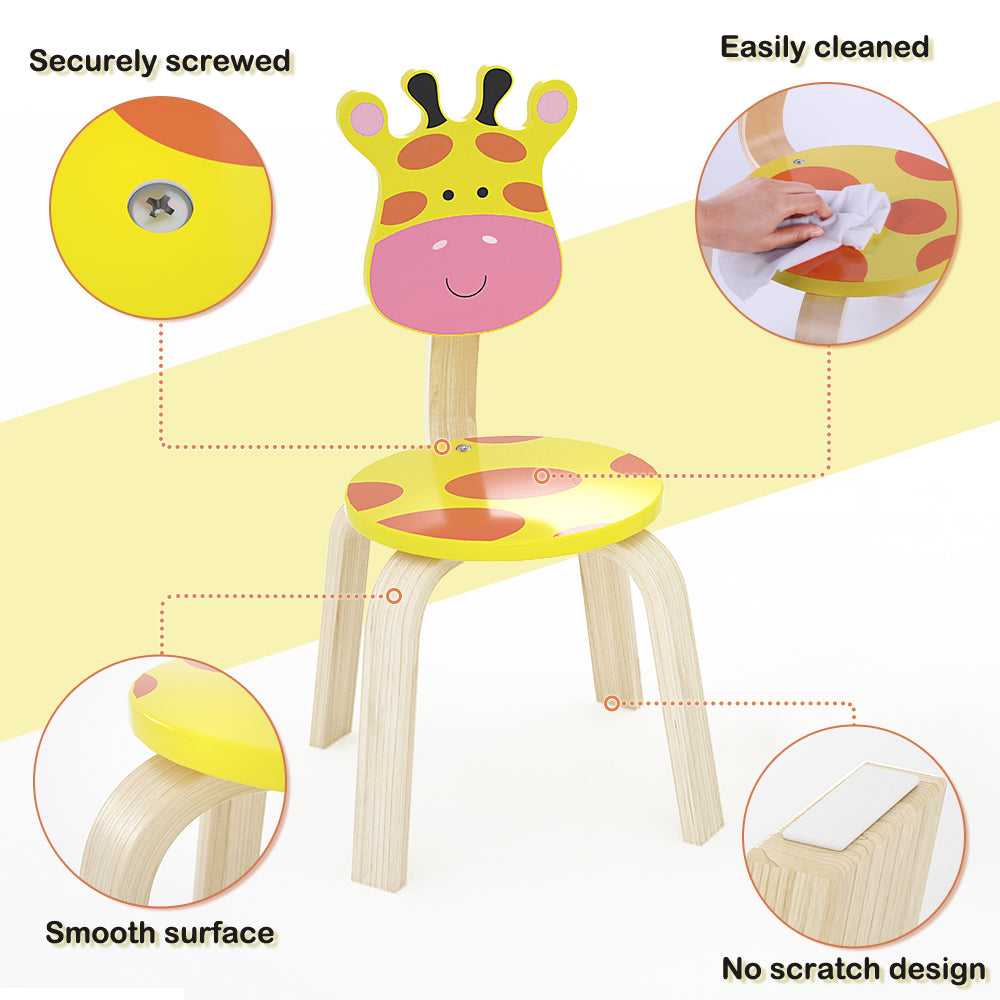 2 PCS Cute Giraffes Wood Animal Kids Chair Sets