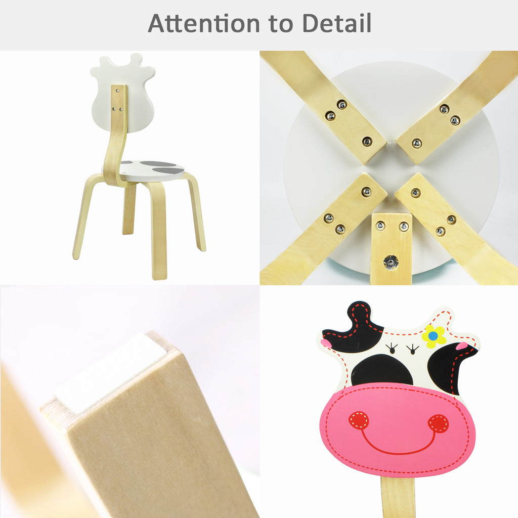 2 PCS 10 Inch Wooden Kids Cow Animal Chair Sets 