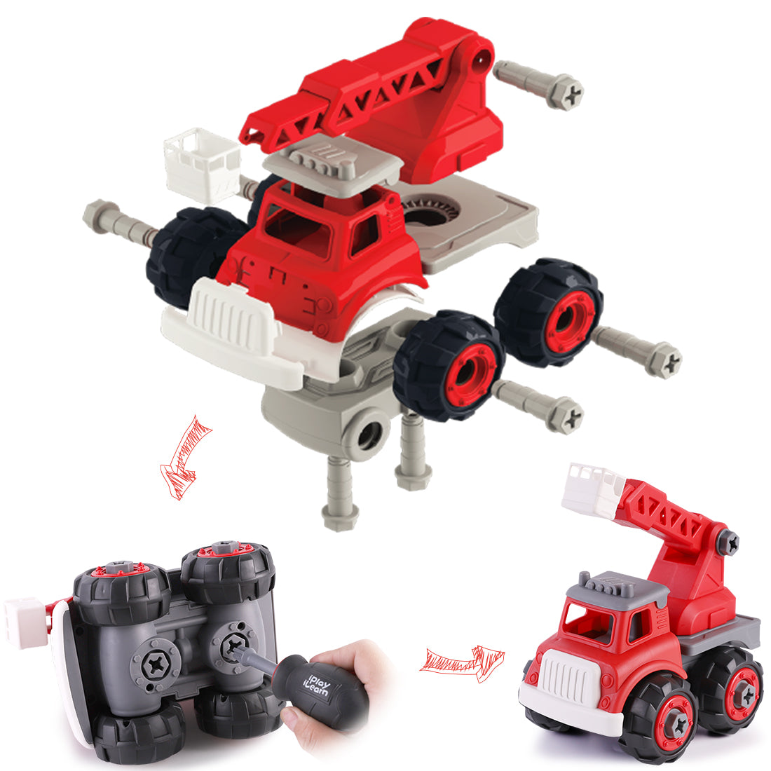 iPlay, iLearn Kids Fire Engine Truck Toys Take Apart Assembly Play Set ...