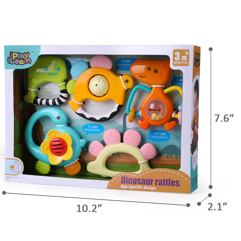 Apple Core Rattle Toy iPlay, iLearn 5 Pcs Dinosaur Baby Rattles Teething Sensory Toy – iPlay ...