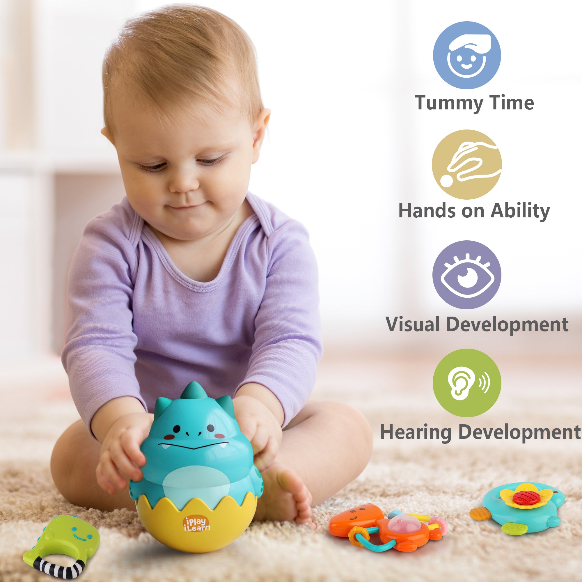 Dinosaur Rattles Dinosaur Teething Rattle, Tumbler Roly Poly Ball Rattles – iPlay iLearn ...