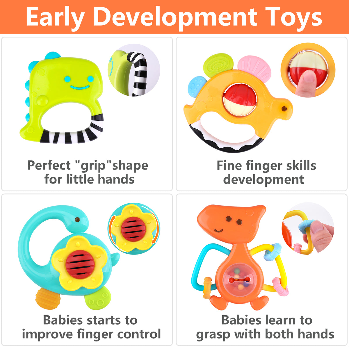 Dinosaur Rattles Dinosaur Teething Rattle, Tumbler Roly Poly Ball Rattles – iPlay iLearn ...