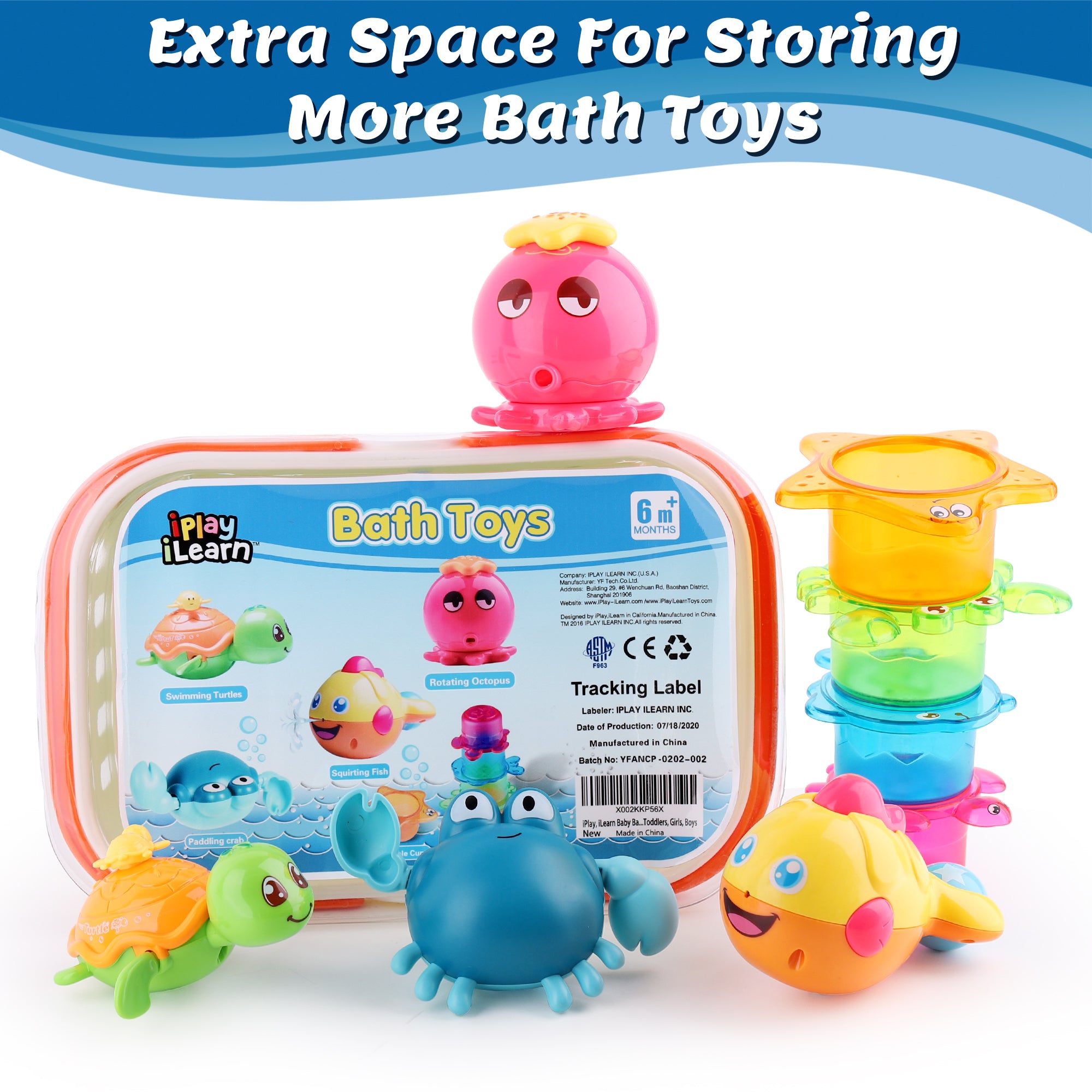 iPlay, iLearn Baby Bath Toys Fun Bath Time Tub Toys & Organizer